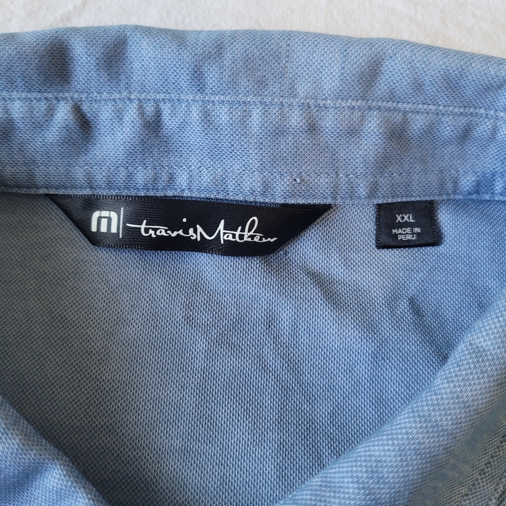 Travis Mathew Golf Polo Shirt Mens Size 2XL Blue Buckets Chest Logo - Picture 4 of 7